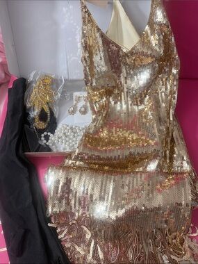 Gold Sequin Fringe Cocktail Dress